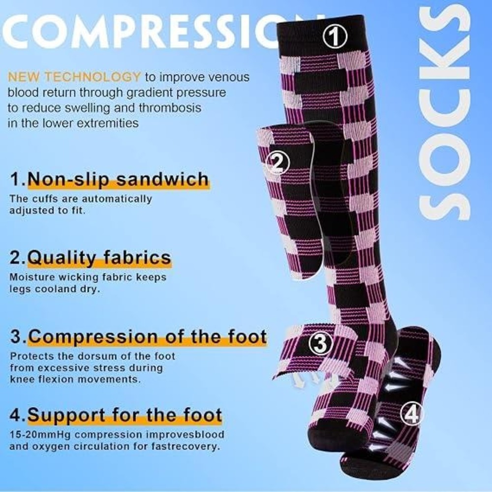 Set of 6 Pairs cerpite Compression Socks L-XL for Women & Men Knee High 20-30 - Picture 6 of 6